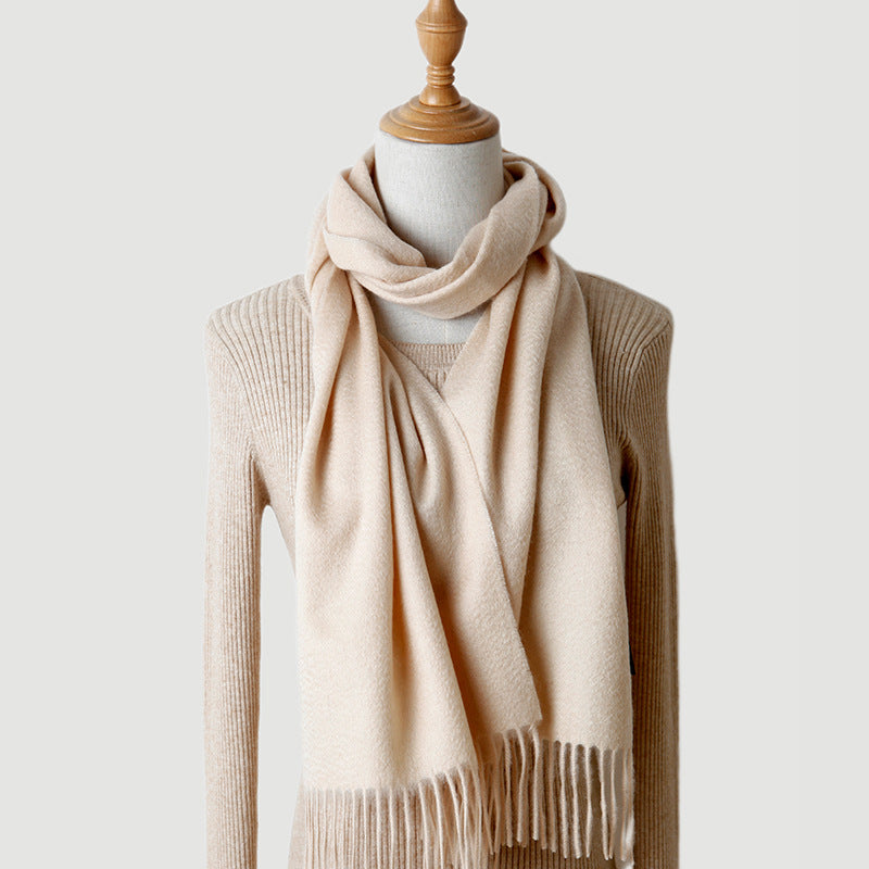 Solid Color Autumn And Winter Tassel Pure Cashmere Scarf For Women