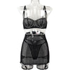 Women's Comfortable Mesh See-through Diamond Decorations Underwear Three-piece Set