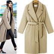 new style plus size women's pure color lace-up windbreaker loose coat long woolen coat women