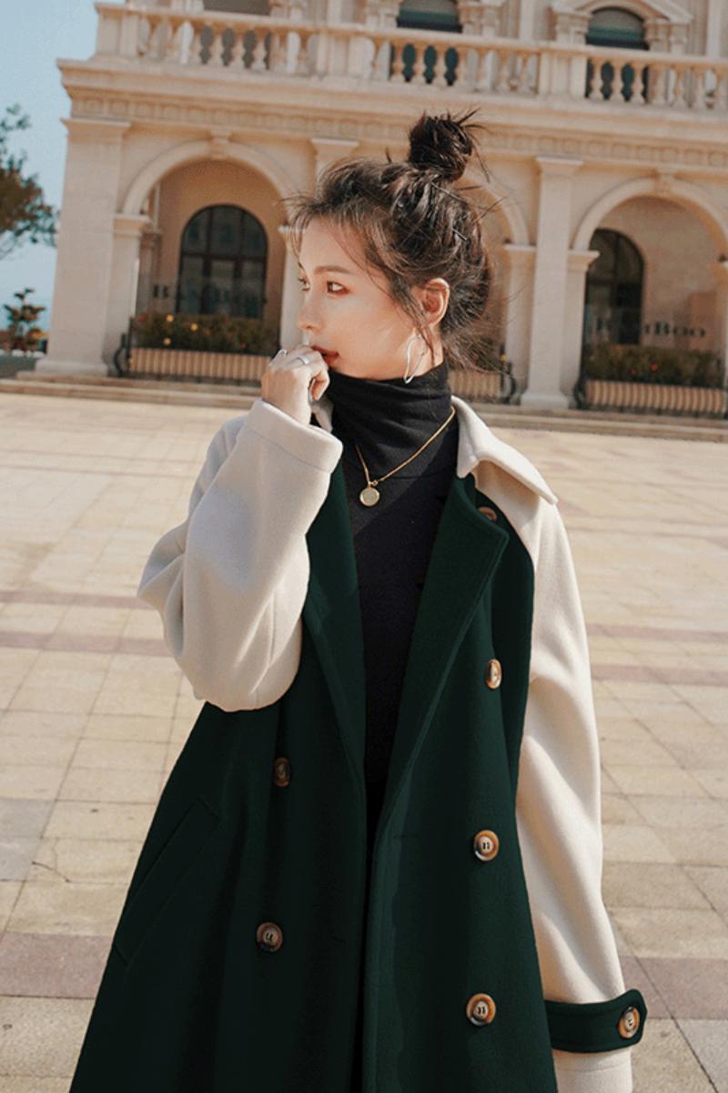 Coat Mid-length Stitching Woolen Coat