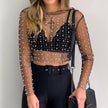 Women's Fashion Lace Shirt Bright Diamond Beads Inner Wear Outer Wear Mesh Top