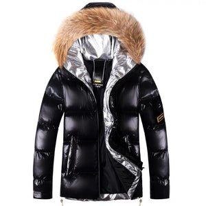 Large fur collar cotton-padded jacket men's hooded padded warm down padded jacket