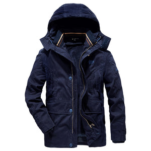 Removable Hooded Zipper Mid-Length Cotton Coat Men