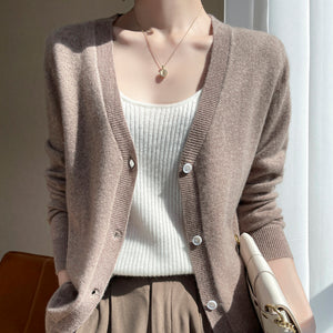 Women's Short Long Sleeve Cashmere Knitted Cardigan Coat