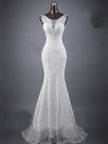 Lace slim and thin double shoulder tail wedding dress