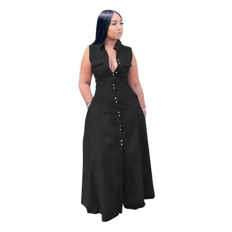 Waist Trimming Fashion Sleeveless Plus Size Dress