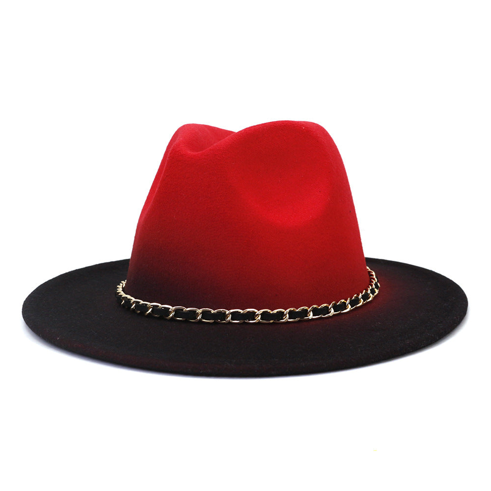 Painted Woolen Flat Brim Autumn And Winter British Style Fashion Fedora Hat