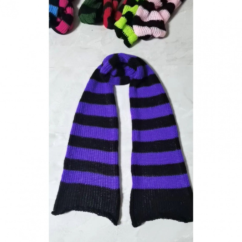 Black Red Black Gray Striped Scarf Punk All-match Soft And Comfortable Drape Knit Wool