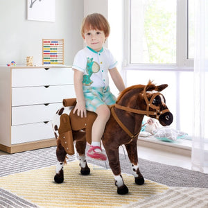 Qaba Sound-Making Ride On Horse For Toddlers 3-5, With Neighing And Galloping Sound, Stuffed Animal Horse Toy For Kids With Padding, Soft Feel, Brown
