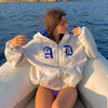 Vintage Plush Letter Printed Contrasting hoodie Jacket