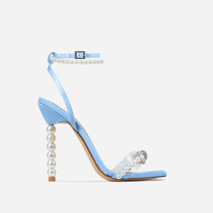 Square Toe Stiletto Heel Heels Rhinestone Bow Pearl Strap Large Size Women's Shoes