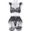 Complex Craft Metal Chain Lace Embroidery Eyelash Underwear Three-piece Set