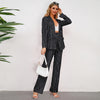 Women's Fashion Casual Striped Blazer Straight-leg Wide-leg Pants Suit