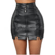 Stitching Strap Black Leather Skirt