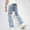 High Street Trousers Man's Pants Full Length Patched Straight Fit Men's Hip Hop Jeans