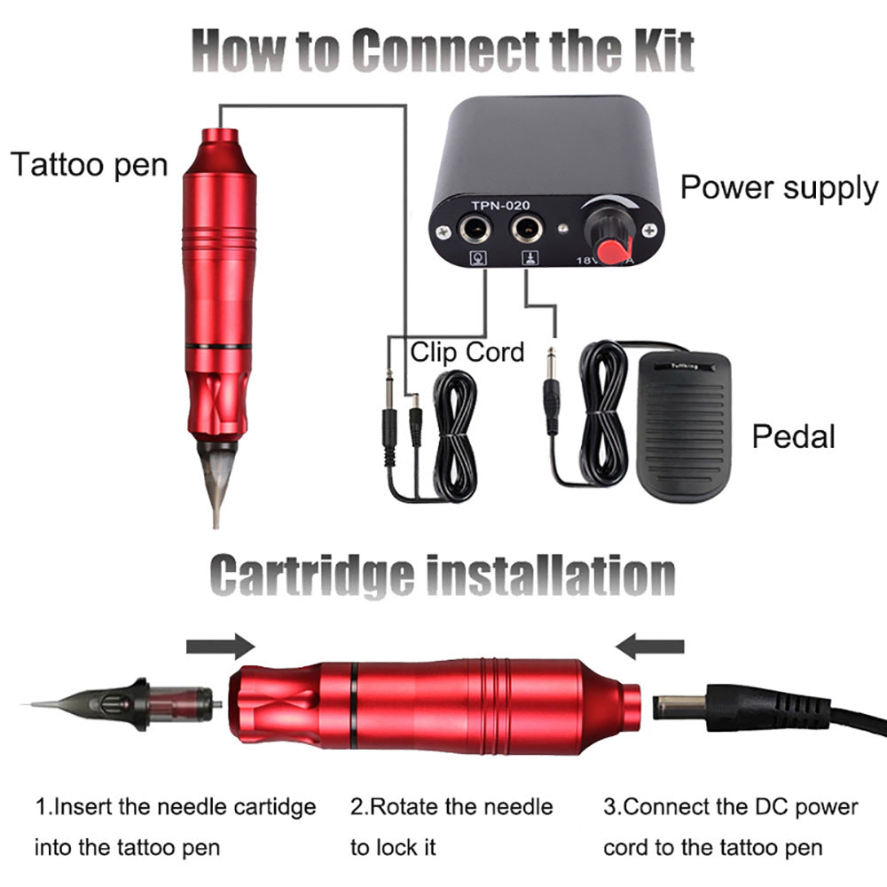 Exclusive For Cross-border Mini Tattoo Power Tattoo Pen Set Pen Motor Tattoo Machine Set Printer Set