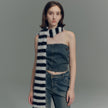 Long Wool Mink Black And White Striped Knitted Wool Scarf