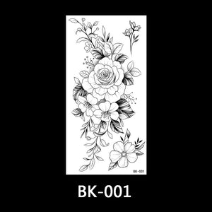 Black and white sketch flower tattoo stickers