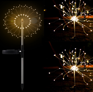 New Ground Plug Solar Fireworks Light LED Light String Copper Wire Outdoor Garden Decoration Star Lights Christmas Lights