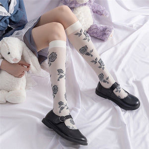 Retro Rose Calf Cute Stockings Summer Thin Stockings