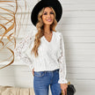 Solid Color Pullover Lace Mesh Crochet Casual Long Sleeve T-shirt