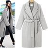 new style plus size women's pure color lace-up windbreaker loose coat long woolen coat women