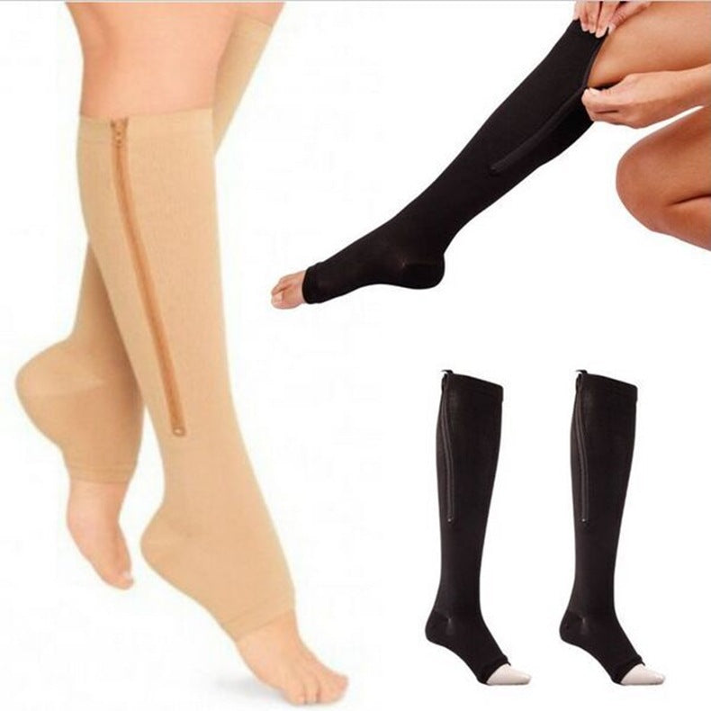 Plastic Calf Yoga Socks Compression Zipper Socks