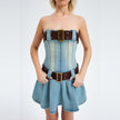 Retro Denim Word Collar Tube Top Dress, Big Waist Band Slim -hot Girl Short Skirt