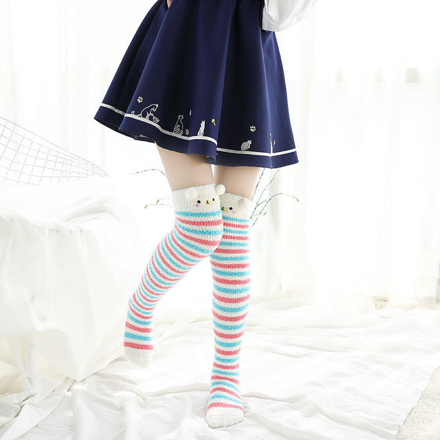 Christmas Long Socks Winter Women Striped Stockings New