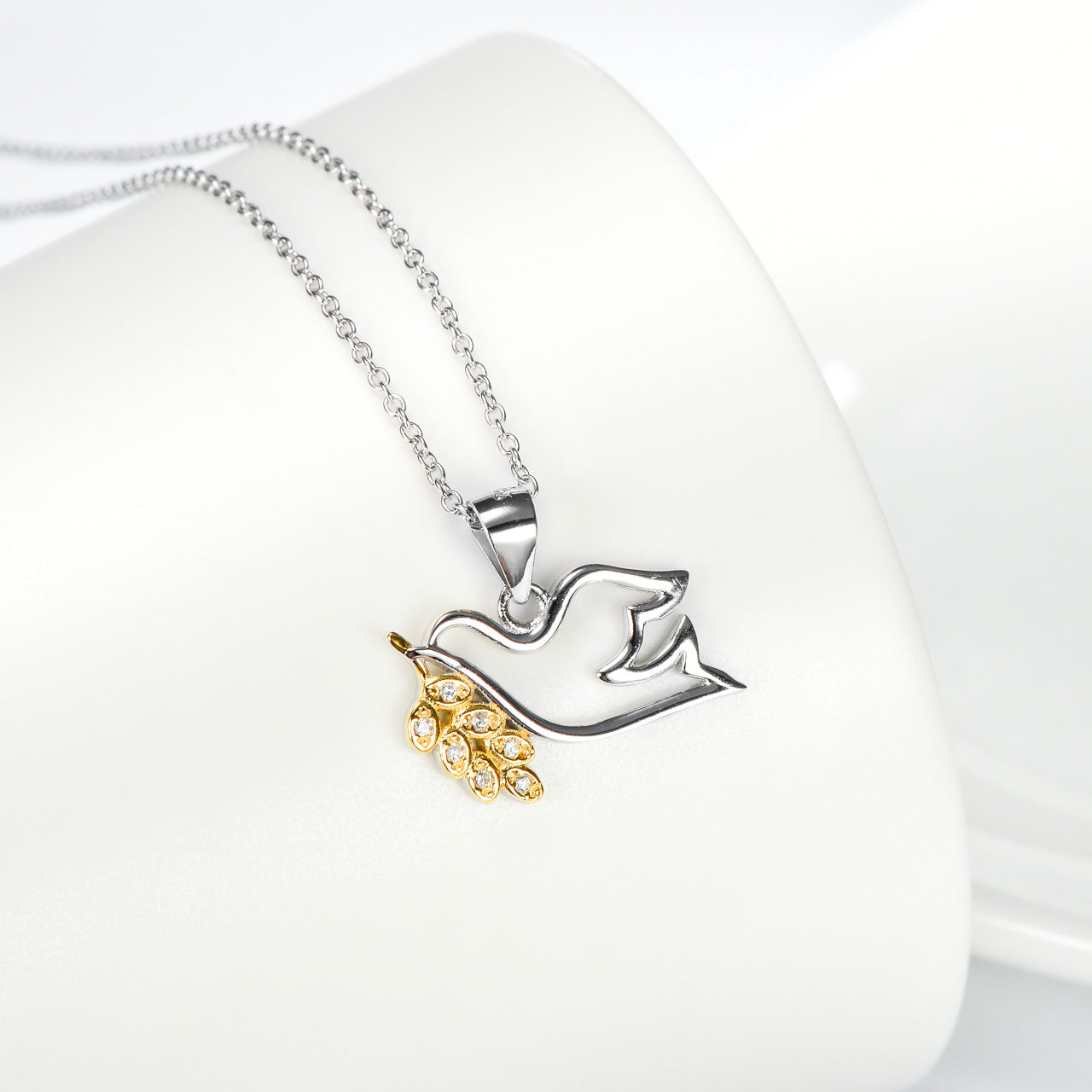 Peace Dove Pendant Gold Plated Necklace Female Micro Inlay