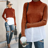 Sexy stitching long sleeve button top for women