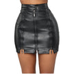 Stitching Strap Black Leather Skirt