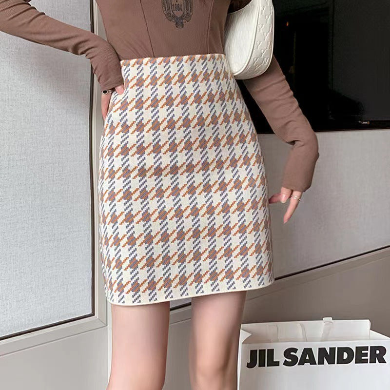 Houndstooth Knitted Skirt Sheath