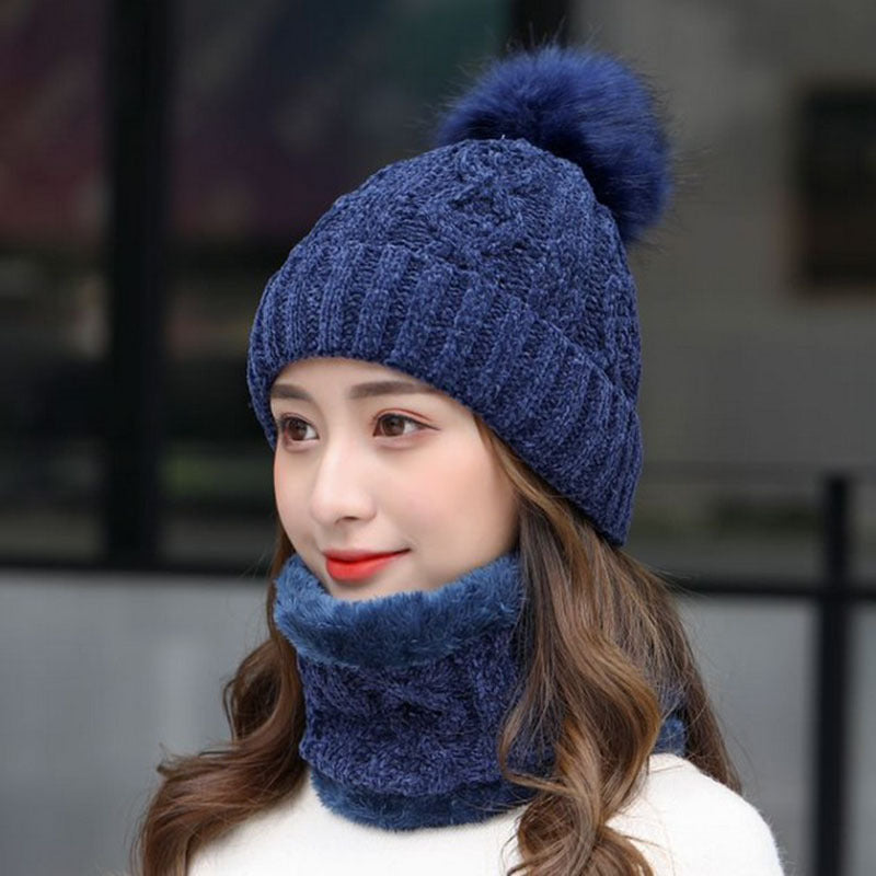 Women's Winter Fleece Fashion Hats Two Piece Set