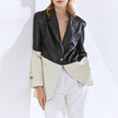 Ladies Loose Stitching PU Leather Suit Jacket