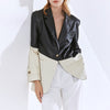 Ladies Loose Stitching PU Leather Suit Jacket