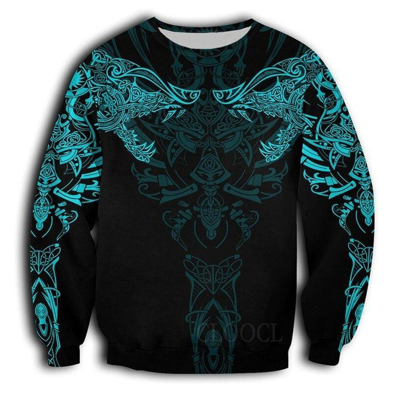 3D Printed Viking Series Pattern Loose Sports And Leisure Pullover Top