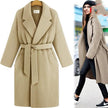 new style plus size women's pure color lace-up windbreaker loose coat long woolen coat women