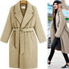 new style plus size women's pure color lace-up windbreaker loose coat long woolen coat women