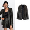 Women Fashion High Street Stand Collar Sequins Suit Coat Autumn Ladies Retro Pocket Cardigan Outwear Coat Chic Jacket Top