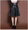 Mid-length high-waist pleated leather skirt skirt