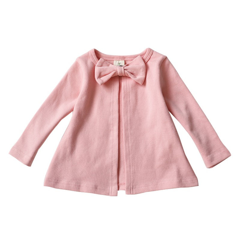 Children's Clothing Cute Casual Round Neck Bow Coat Cotton Top