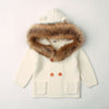 Knitted coat with fur collar