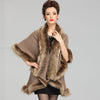 Faux Fur Collar Knitted Shawl Coat Mid-length