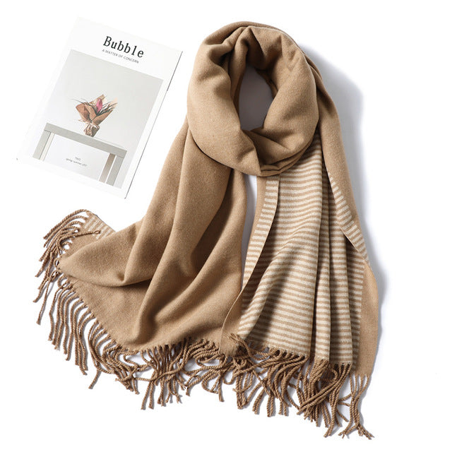 New Winter Scarf For Women Fashion Striped Cashmere Shawls