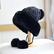 Fur Ball Lace-up Back Slit Ushanka Women's Warm Hat