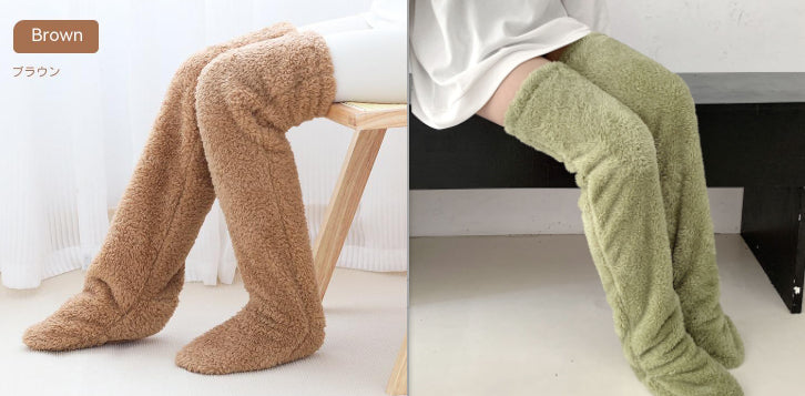 Over Knee High Fuzzy Long Socks Winter Warm Cold Leg Knee Joint Cold-proof Stockings Home Floor Sleeping Socks