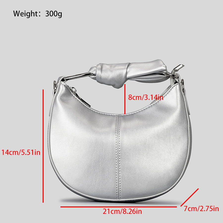 Fashionable Simple Soft Pu Saddle Bag Women's Niche Stitching Knotted Handbag