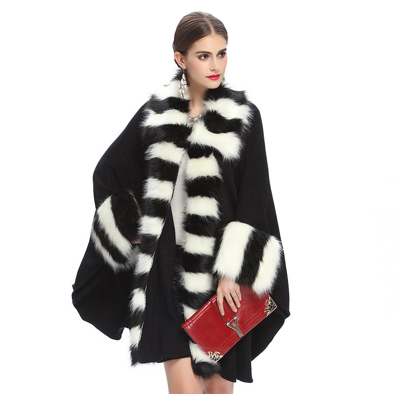 Fox Fur Collar Knitted Cardigan Shawl Coat