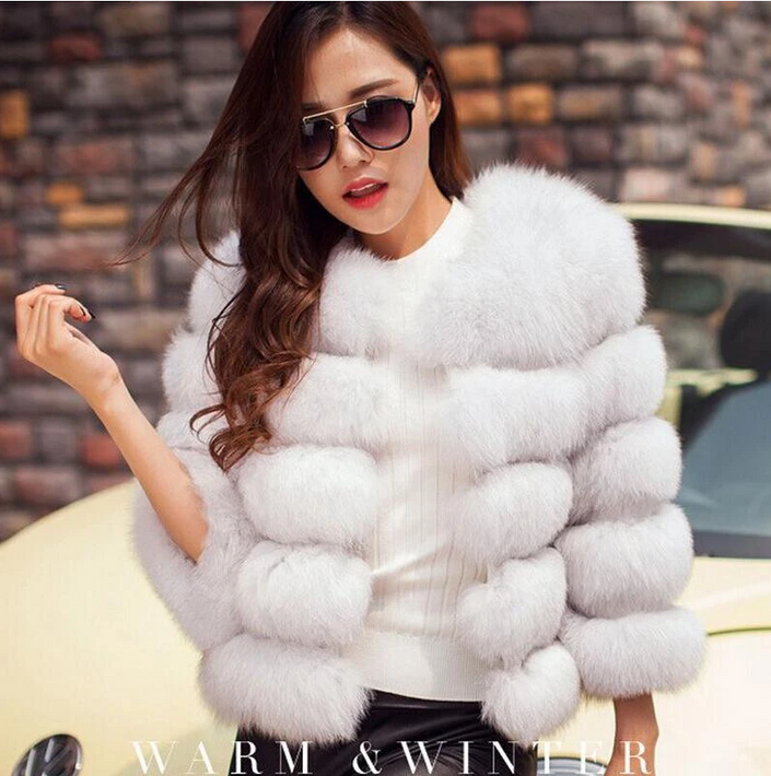 Haining fur coat slim short fox fur stitching